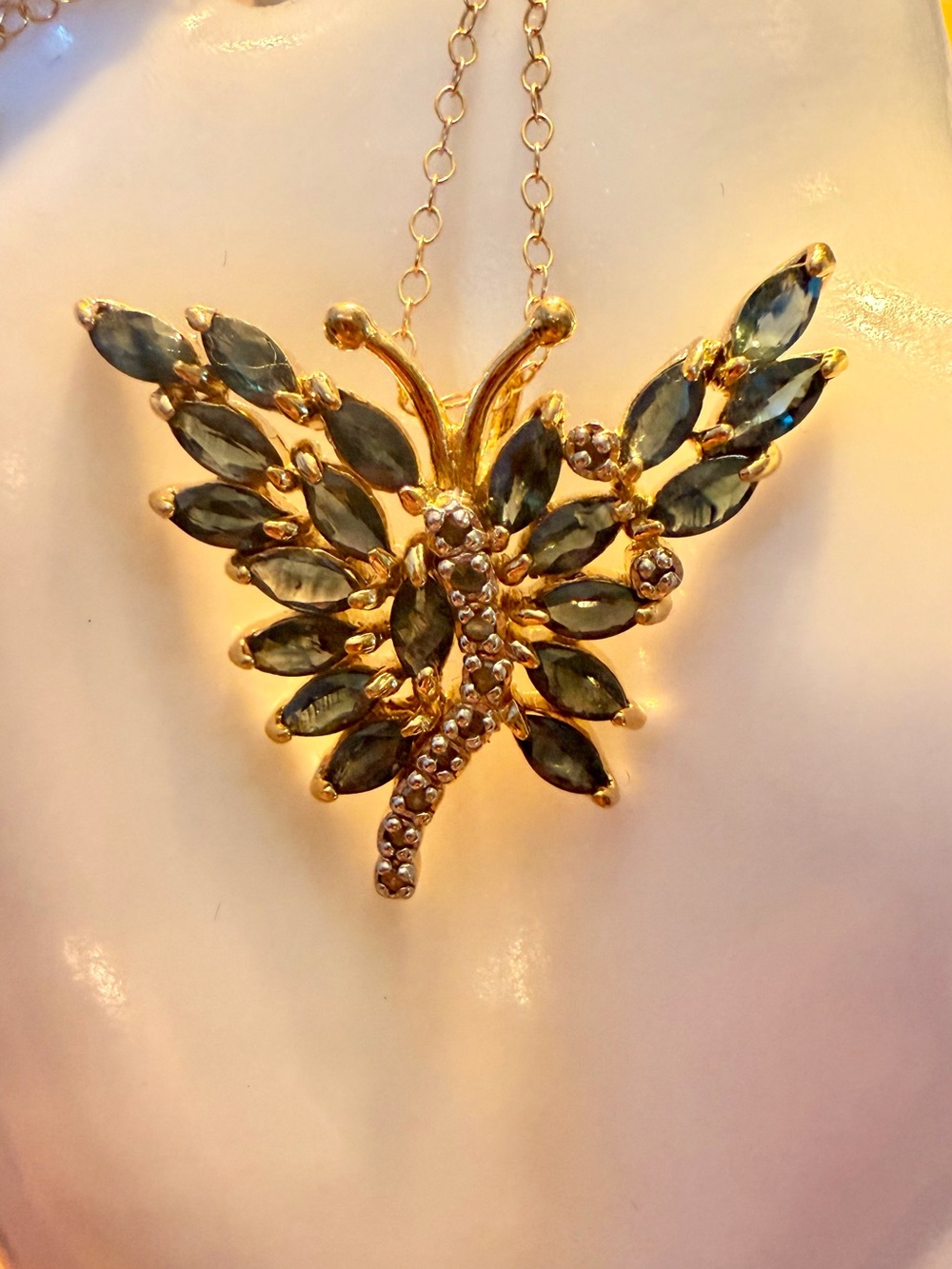 Natural Sapphire Butterfly Pendant 18K Yellow Gold Plated 925 Sterling Silver - Picture 9 of 9